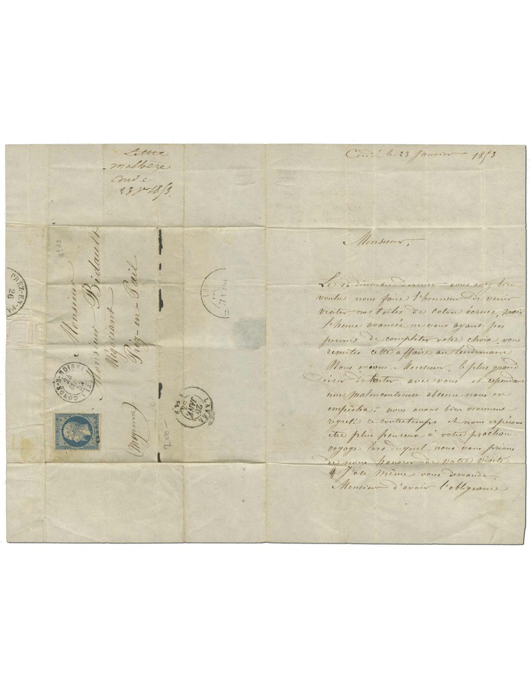 n° 10 obl. sur lettre - Timbre FRANCE Poste